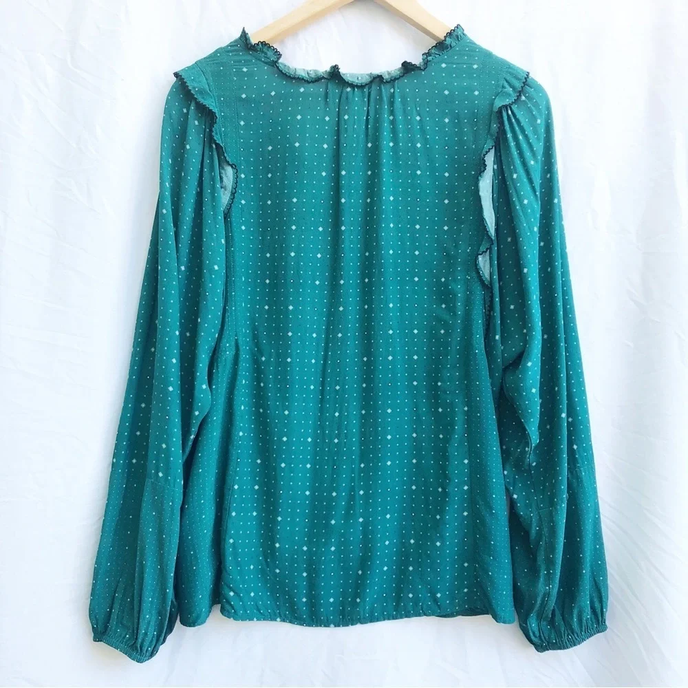 ANTHROPOLOGIE | DOLAN COLLECTION LUCILLE EMBROIDERY RUFFLE PRINTED BLOUSE LARGE - Picture 9 of 9